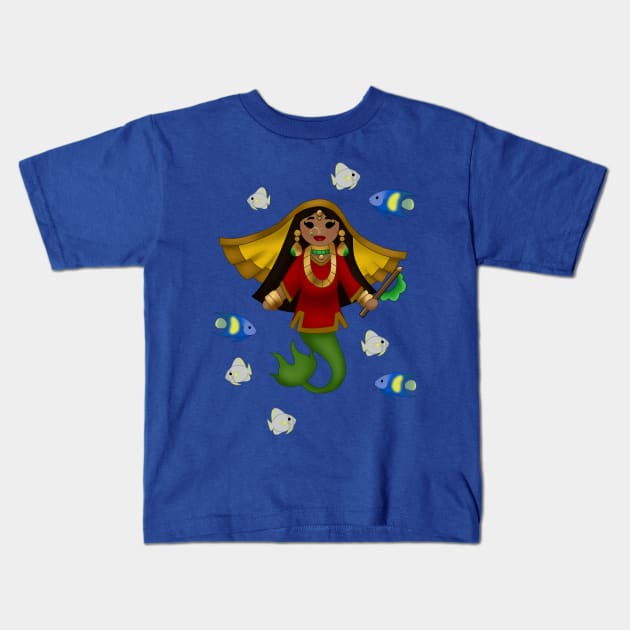 Indian Mermaid Kids T-Shirt by Celestabellearts